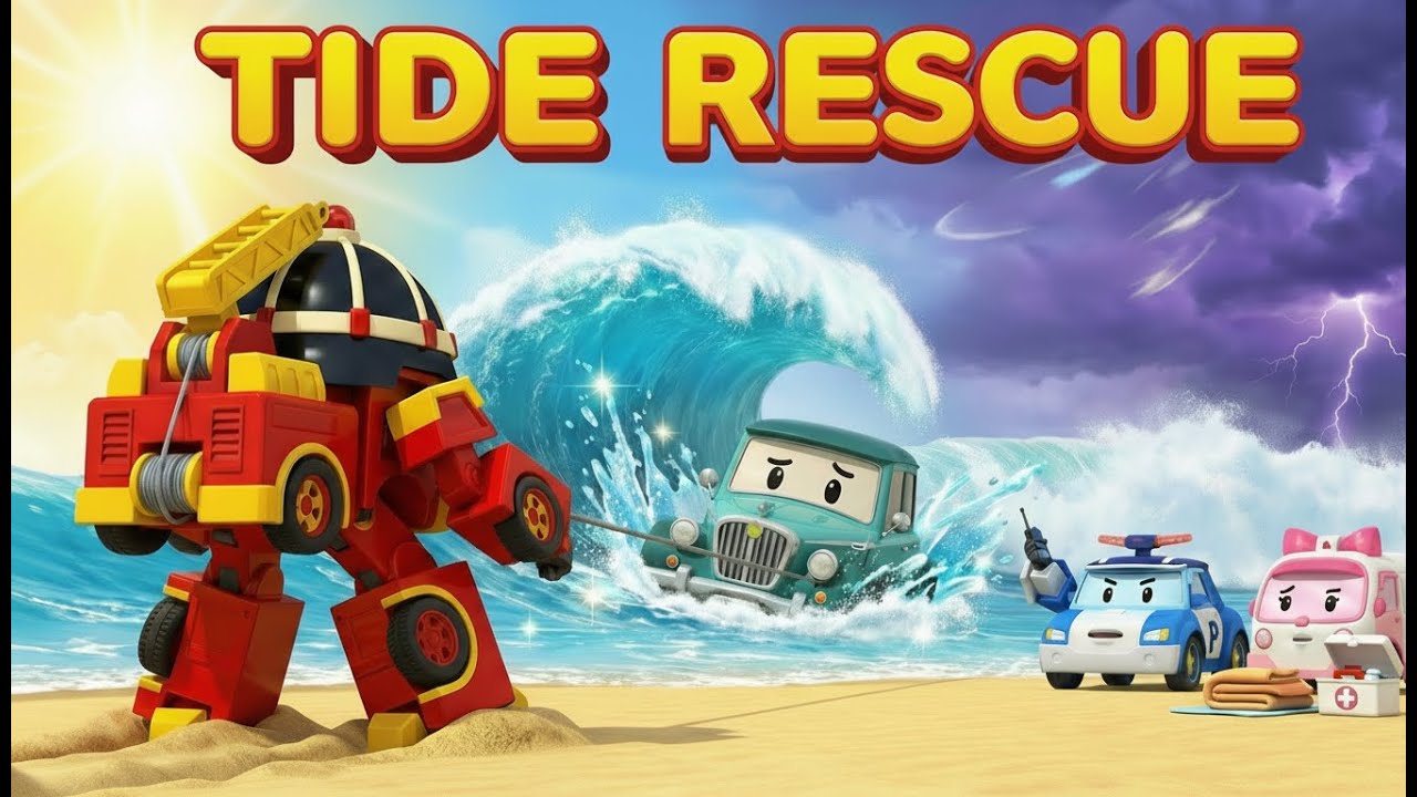 Tide Rescue at the Sandbar! 🌊 Mr. Musty’s Beach Emergency | Robocar Poli | Super Rescue Vehicles