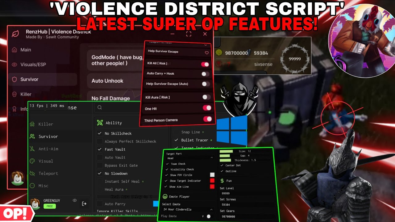 Violence District Script Latest Remove Gen/Player Check🔥,Aimbot🤩,Anti Stun/Slow😎,Auto Parry,Esp+More