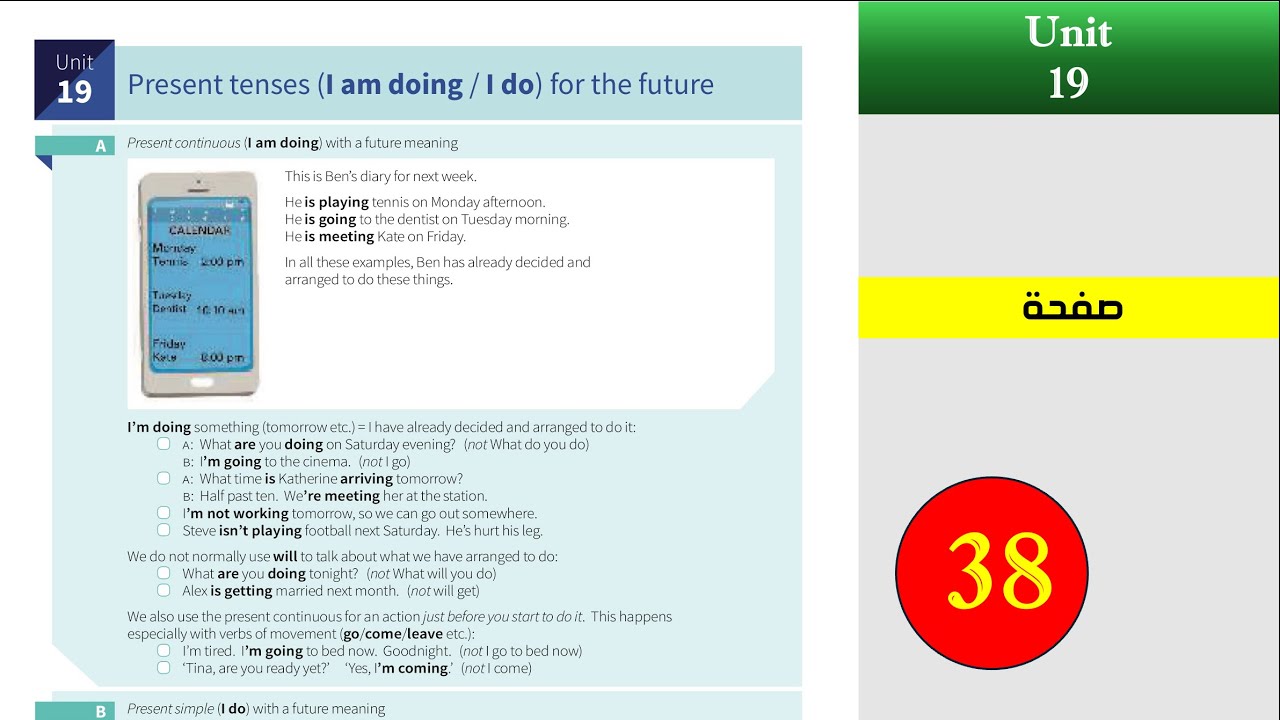 Unit 19 present tenses for the future صفحة 38