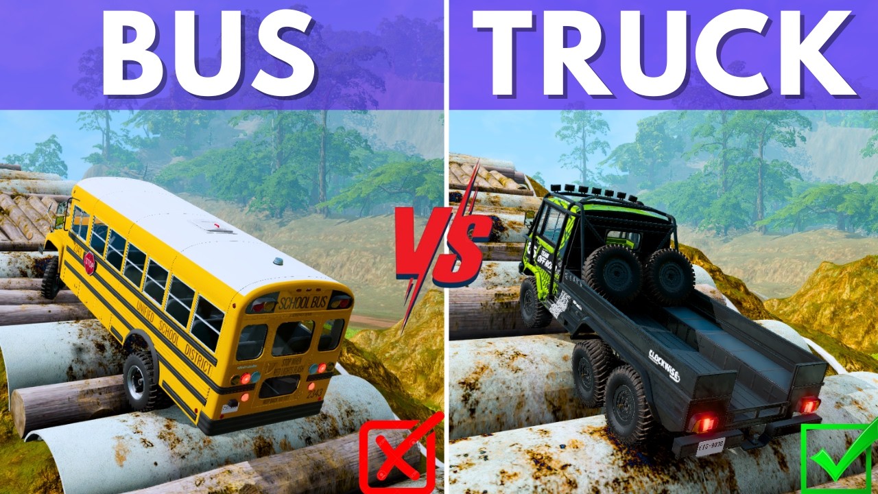 Full Modified School Bus Vs Ultimate Off-Road Truck Impossible Challenges