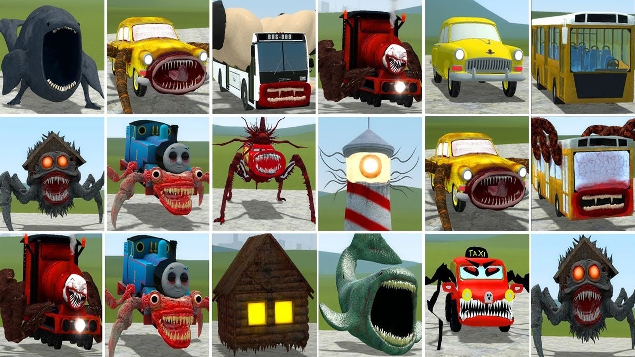 OLD AND NEW UPDATE: CAR EATER, THE BLOOP, BUS EATER BUILDING, TRAIN EATER, HOUSE HEAD IN GMOD !!