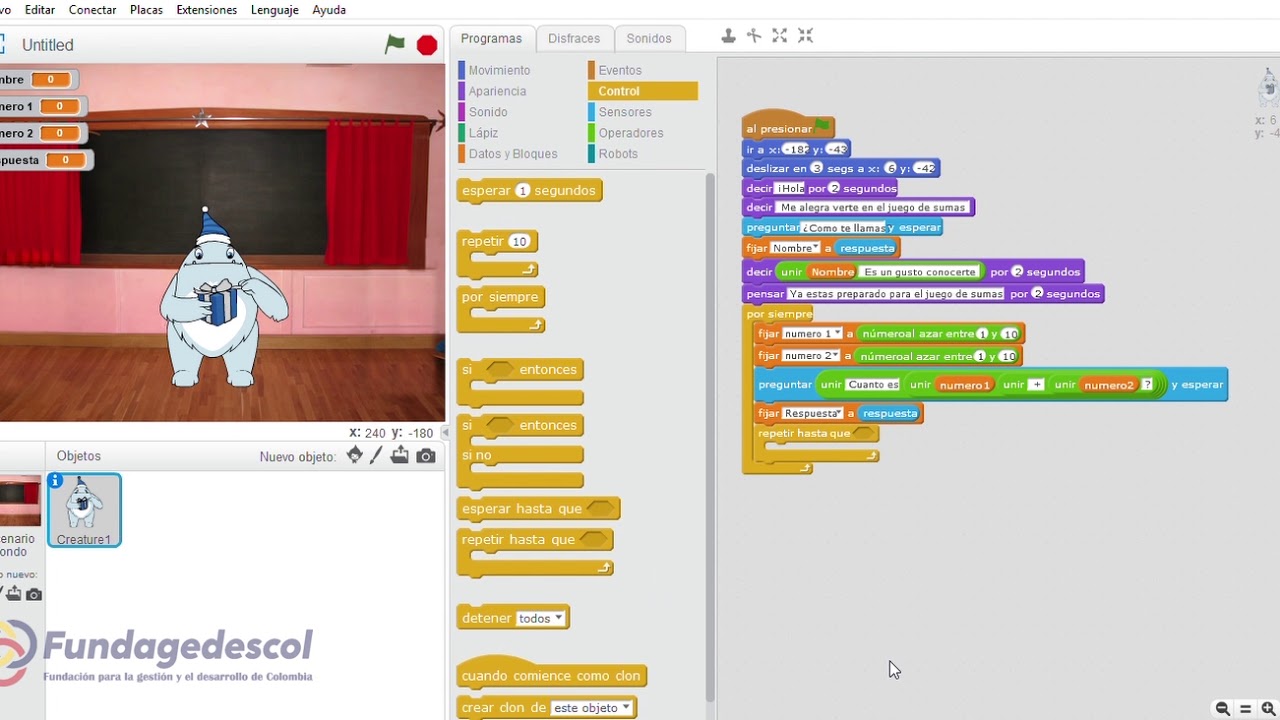 VIDEO TUTORIAL / JUEGO OPERACIONES MATEMÁTICAS / PROGRAMACIÓN MBLOCK