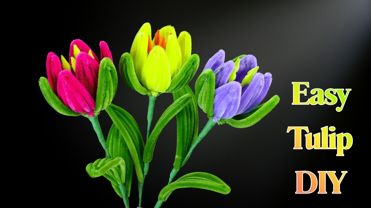 🌷 DIY Tulip Flowers with Pipe Cleaners | Easy Handmade Flower Craft at Home ✨