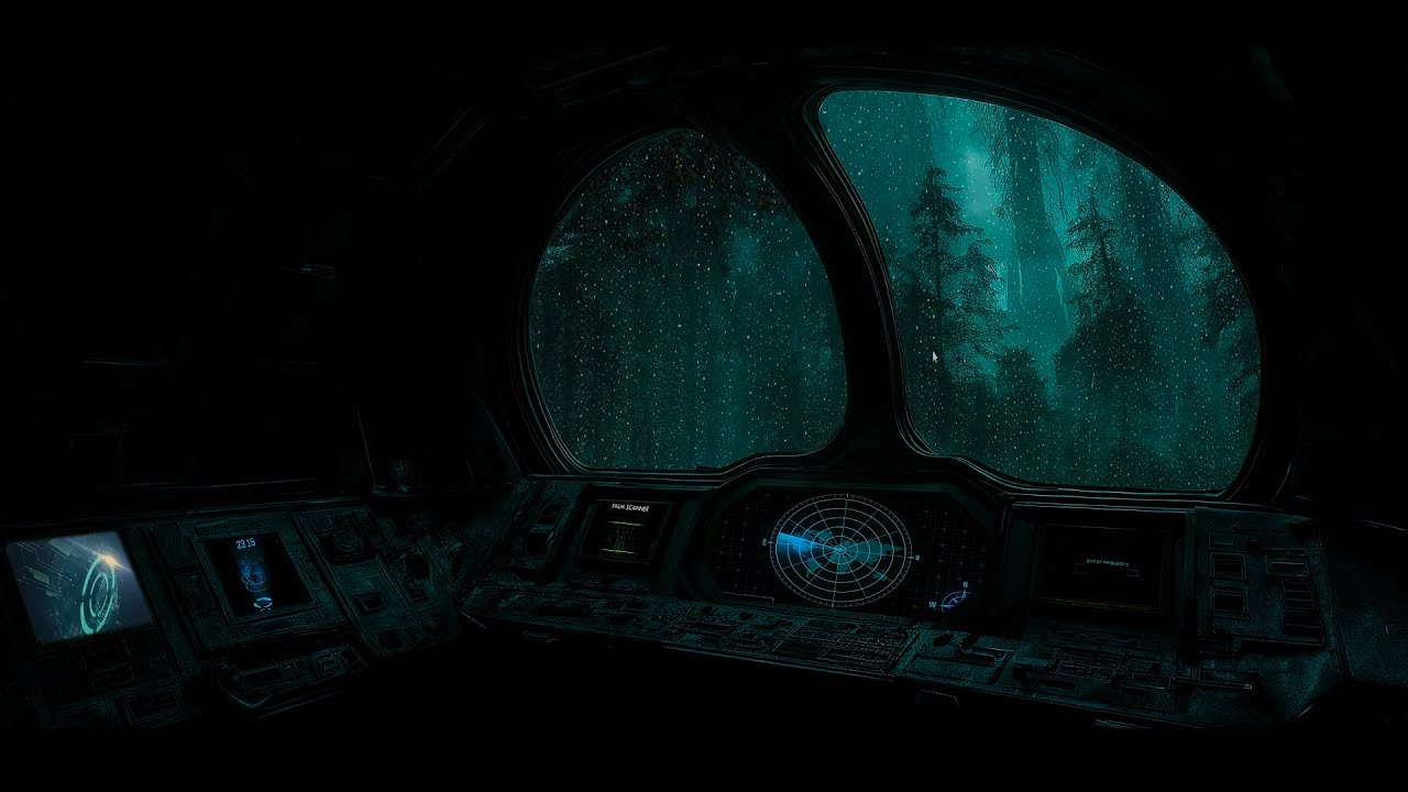 Futuristic Control Cabin in a Rainforest – Relaxing Rain & Wind Sounds for Focus, Sleep & Calm 🌧️