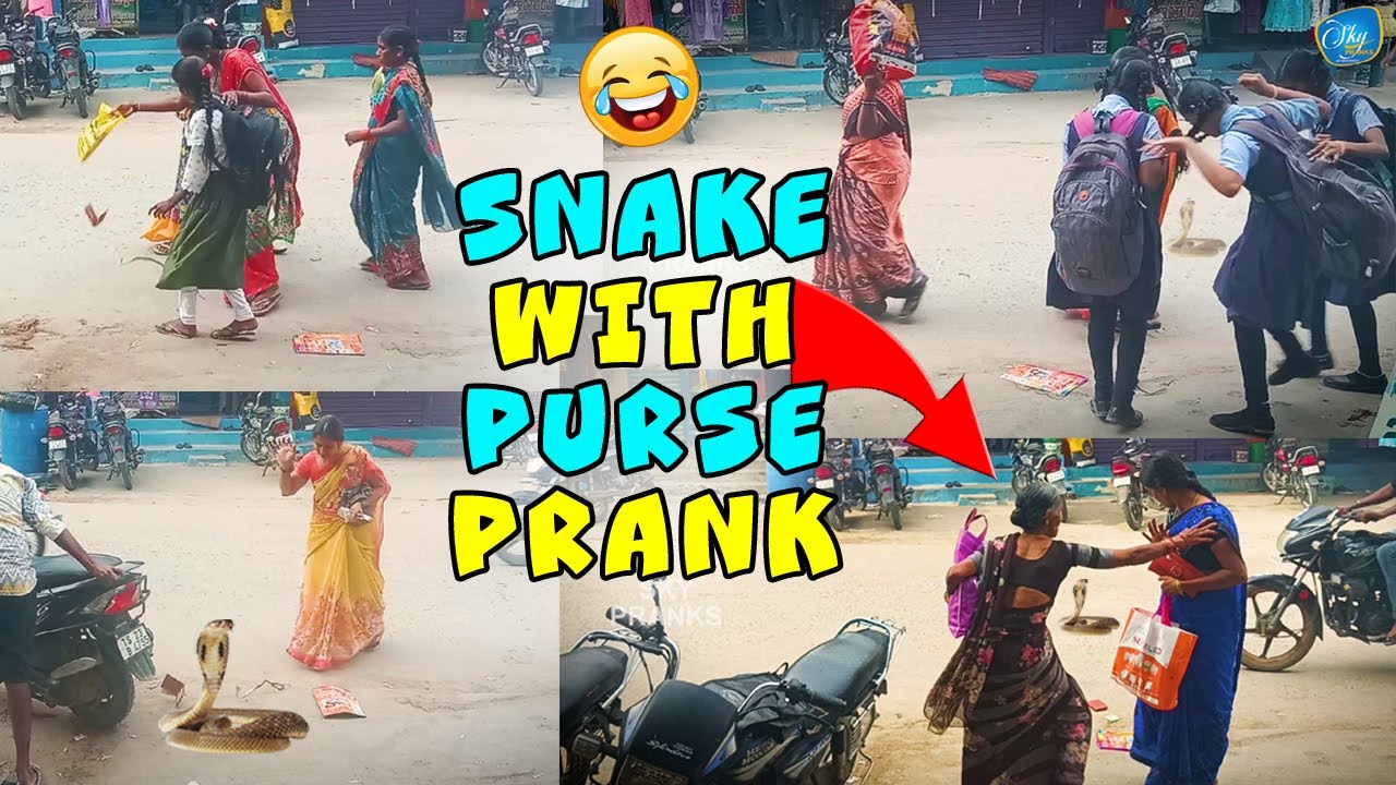 SNAKE WITH PURSE PRANK | SNAKE PRANK ON PUBLIC | SKY PRANKS #SKYPRANKS #TELUGUPRANKS #SNAKEPRANKS