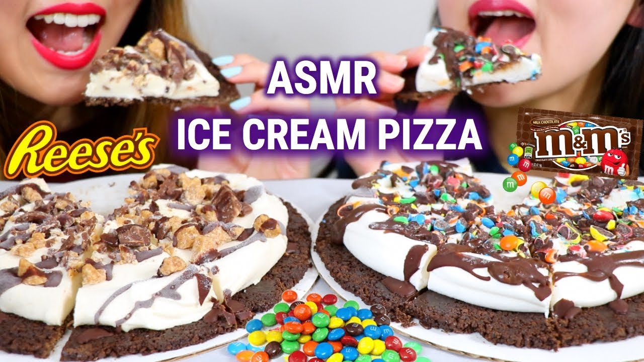 ASMR ICE CREAM PIZZA (Reese's and M&M's) 아이스크림 피자 리얼사운드 먹방 アイスクリーム 冰淇淋 Kem cây | Kim&Liz ASMR