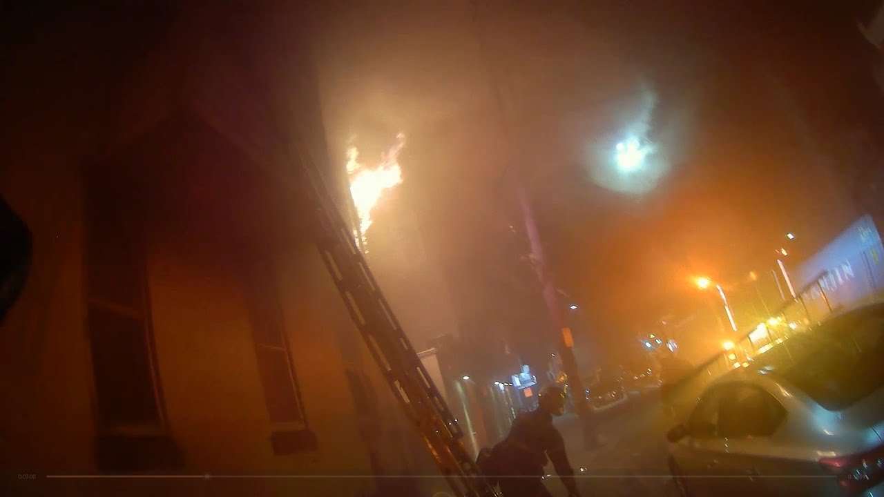 Structure Fire Bancroft St Heavy Fire 2nd Floor Rear. North Philadelphia Dwelling Fire PFD Ladder 14