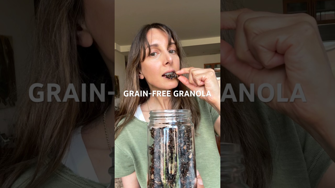 Healthy Grain-Free Granola recipe. Details about chia seeds and flaxseed nutrition in blog post.