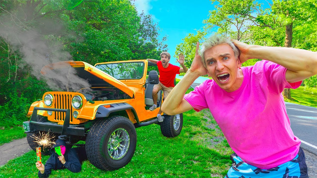 MYSTERY NEIGHBOR SPY DESTROYS SHARER FAM JEEP! (Broken Car Prank to Steal Treasure Box Safe)