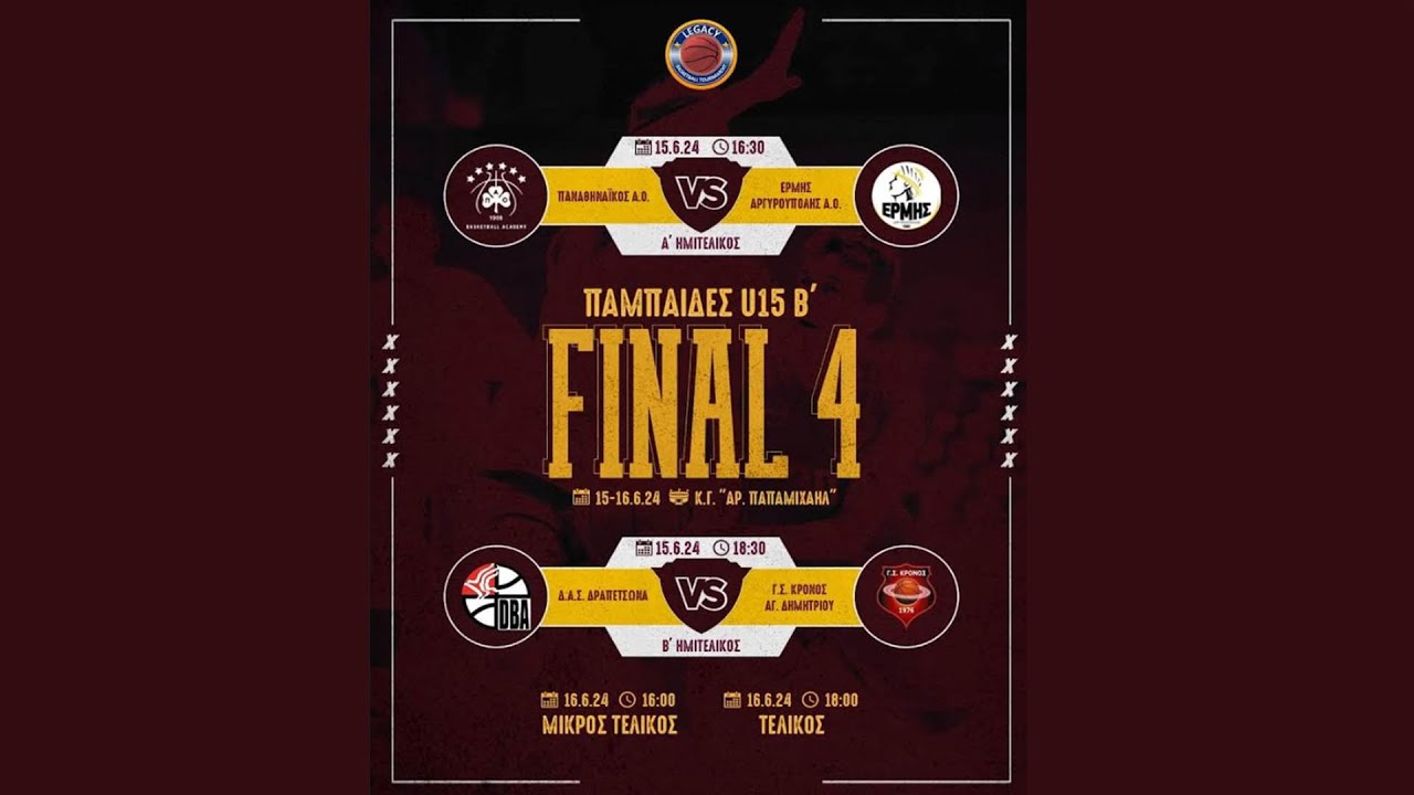 Δ.Α.Σ. ΔΡΑΠΕΤΣΩΝΑ - Γ.Σ. ΚΡΟΝΟΣ ΑΓ.ΔΗΜΗΤΡΙΟΥ | FINAL 4 ΠΑΜΠΑΙΔΕΣ U15 B' LEGACY TOURNAMENT BASKETBALL