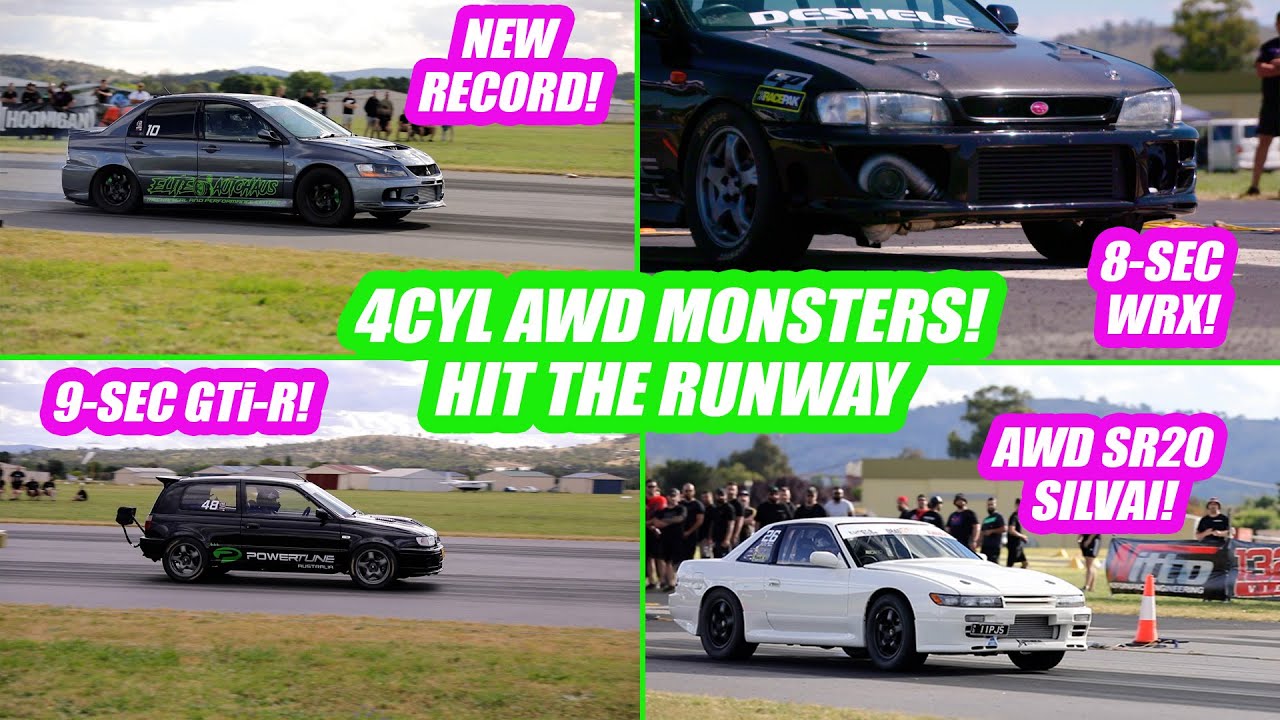 EVOs, WRXs, GTi-R and All-Wheel Drive S13 Silvia on the Runway! 2020 Drag Battle 4CYL AWD Class.