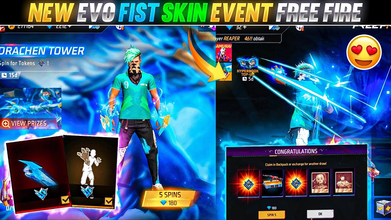 NEW EVO FIST SKIN FREE FIRE | DRACHEN TOWER EVENT FREE FIRE | FREE FIRE NEW TOKEN TOWER EVENT