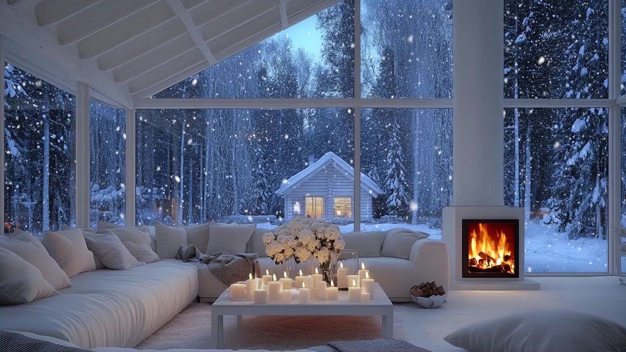 🎹🤍 Calm Winter Piano Sounds | White Lounge Ambience with Falling Snow for Focus & Deep Relaxation