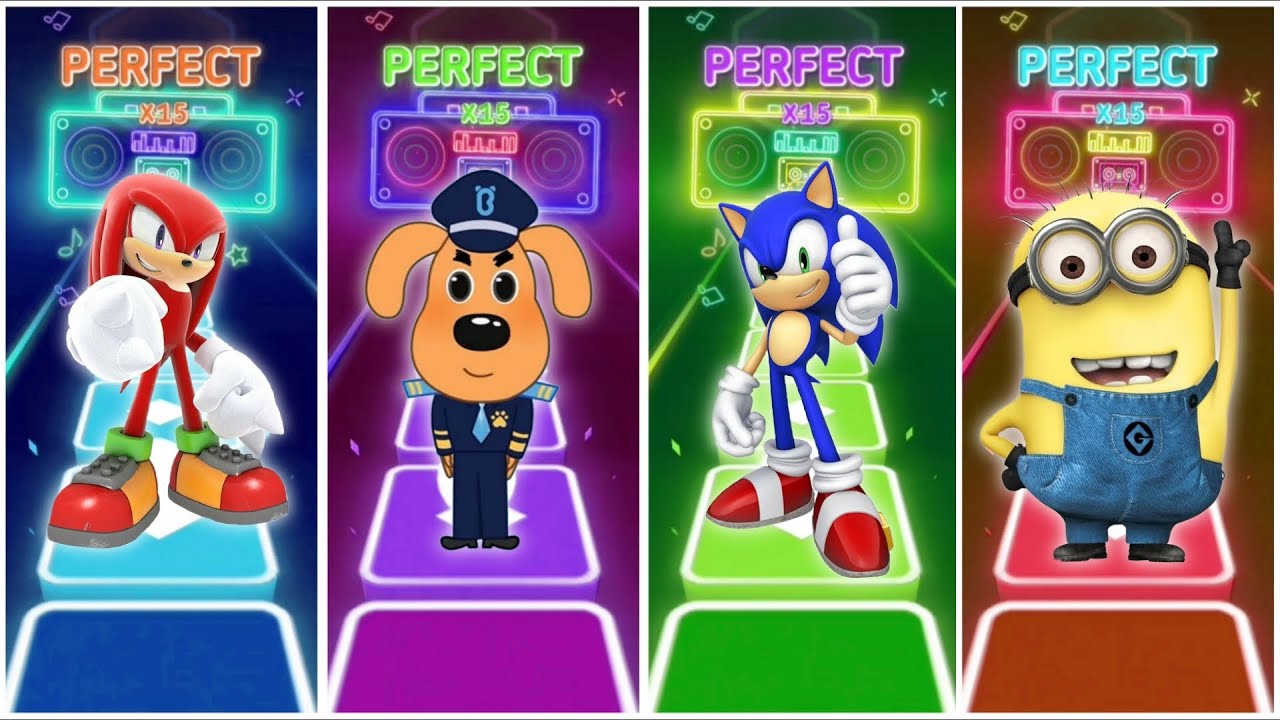Knuckles vs Sheriff Lablador vs Sonic vs Minions in the Tiles Hop EDM Rush Game play🎶