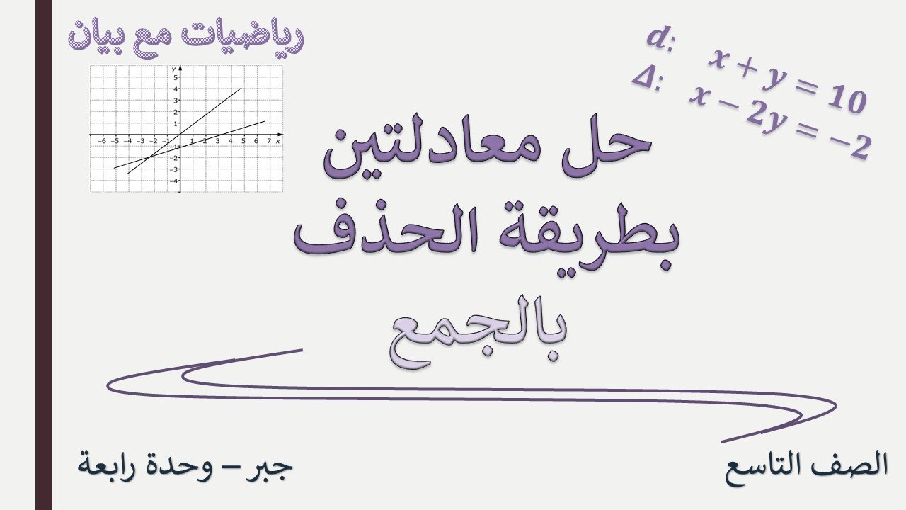 ‏‏حل معادلتين بطريقة الحذف بالجمع