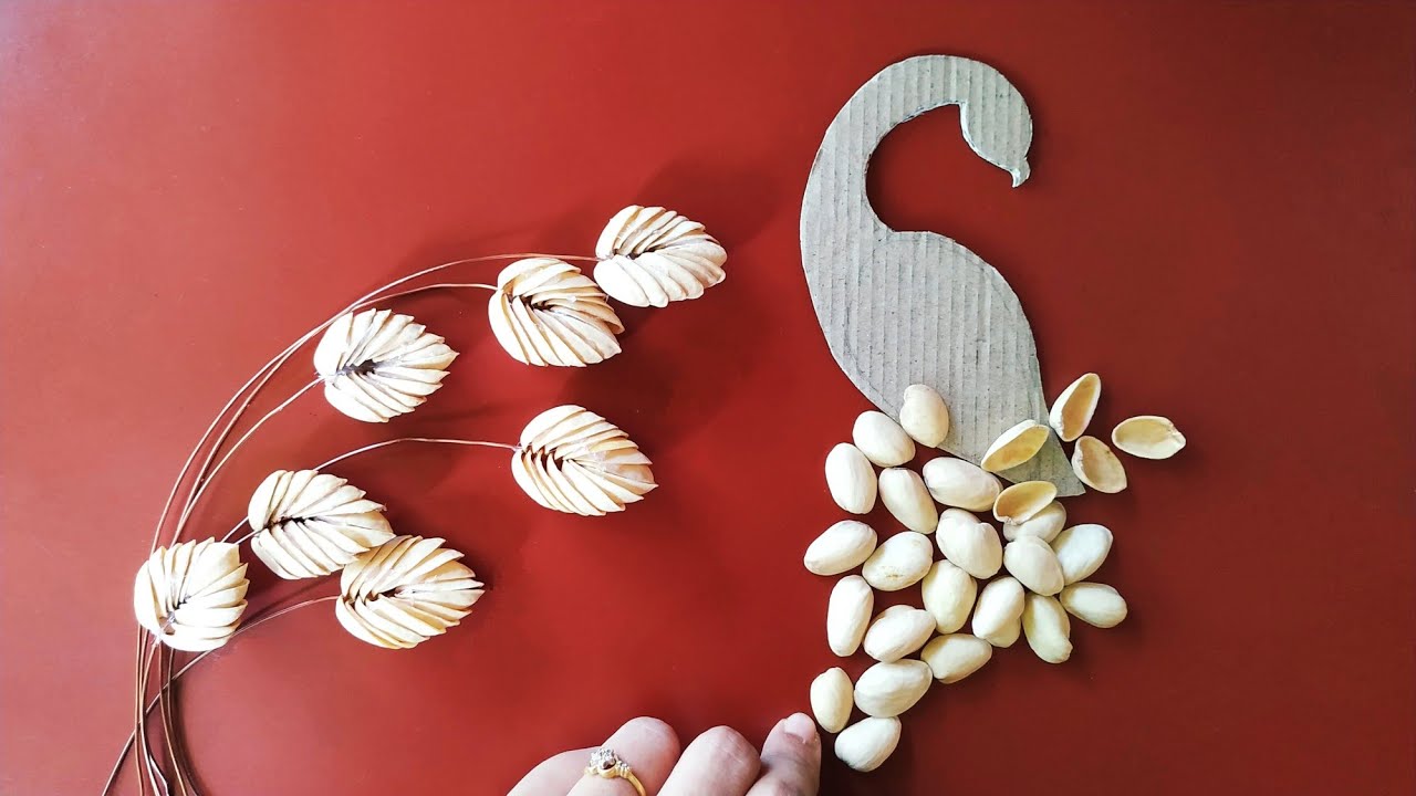 DIY Pista Shell Craft ideas-Pistachio Wallhanging-Room Decoration Ideas- Peacock Model#pistashell
