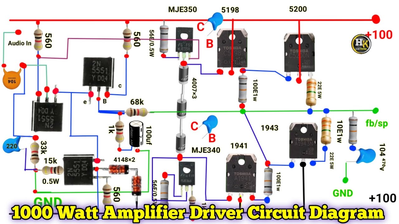 1000 Watt Amplifier Driver Circuit Diagram 💡 Class AB  | 100-0-100V Amplifier | Audio Amplifier....?