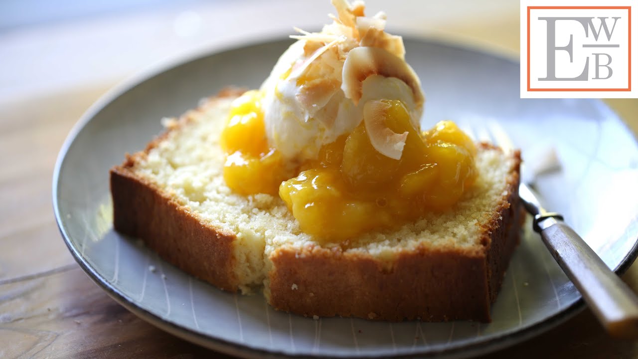 Coconut Pound Cake with Syrupy Mango Sauce