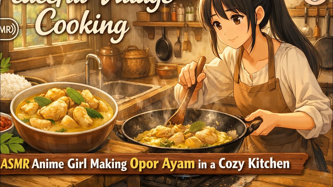 Opor Ayam Untuk Lebaran|Peaceful Village Cooking | ASMR Anime Girl Making Opor Ayam in a Cozy Kitche