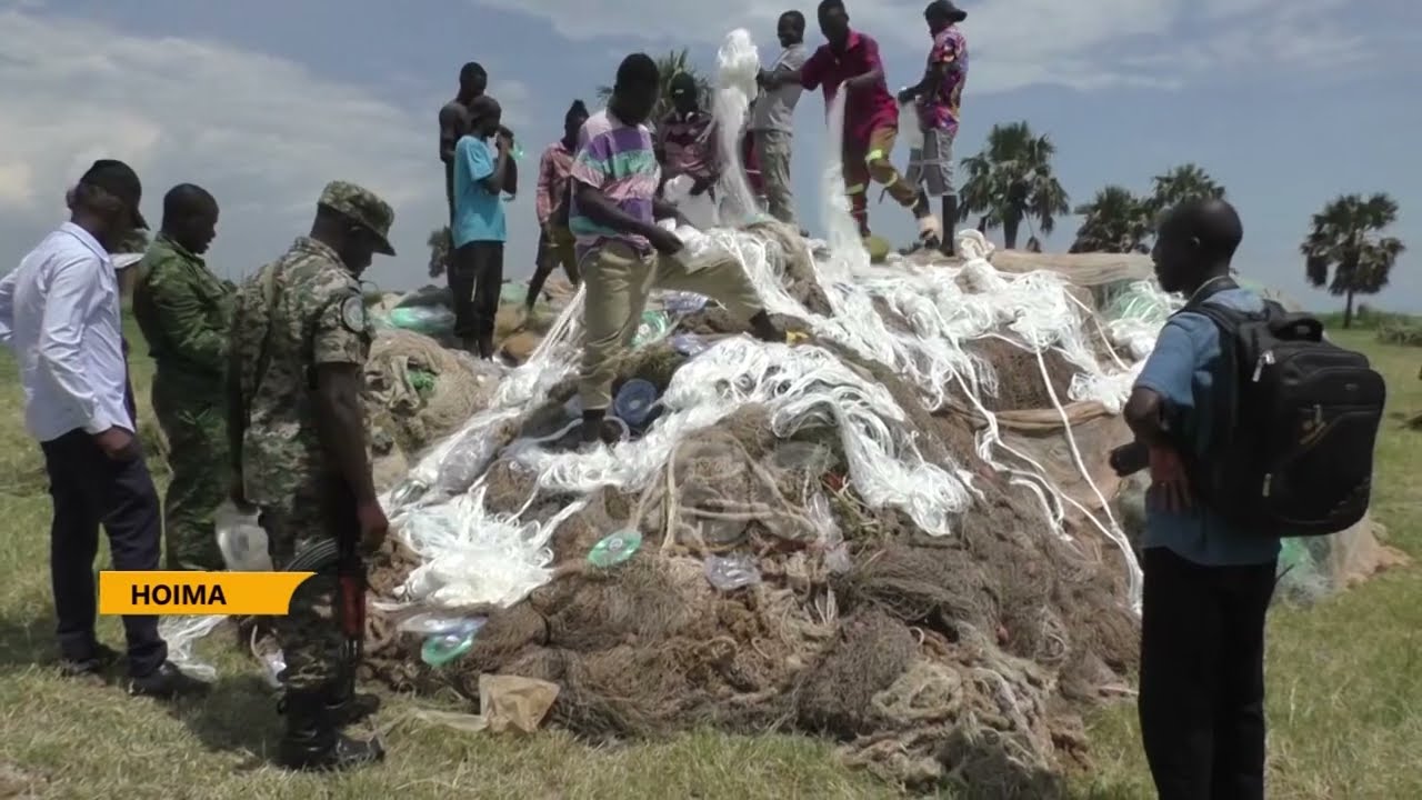ILLEGAL FISHING GEARS DESTROYED BY UPDF ON THE SHORES OF LAKE ALBERT, HOIMA DISTRICT