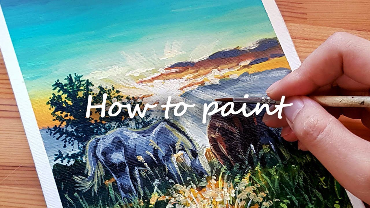 Painting Afternoon scenery with horses/ Let's paint / (SUB) #190