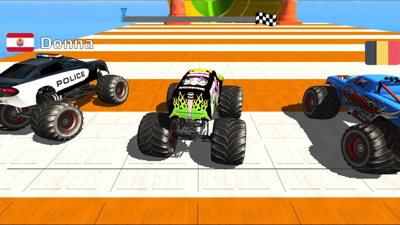 Big Old Bison Super Blue Monster Truck - The World Mega Truck Ramp Race - Best Mega Truck - 196