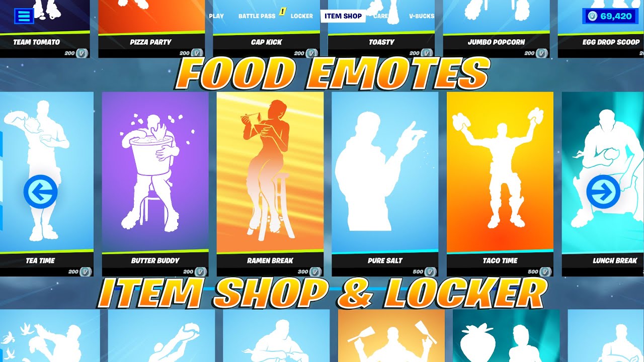 All Food Emotes Item Shop & Locker Showcase! Fortnite (Chapter 1 Season 2 - Chapter 3 Season 1)