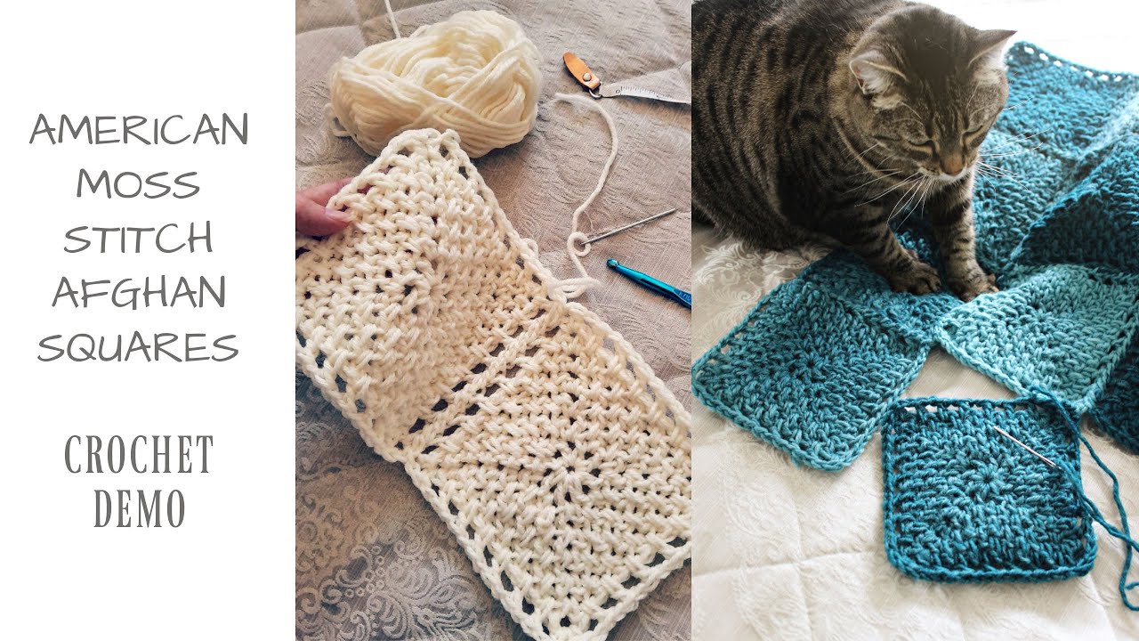 American Moss Stitch Afghan Squares - Crochet Demo