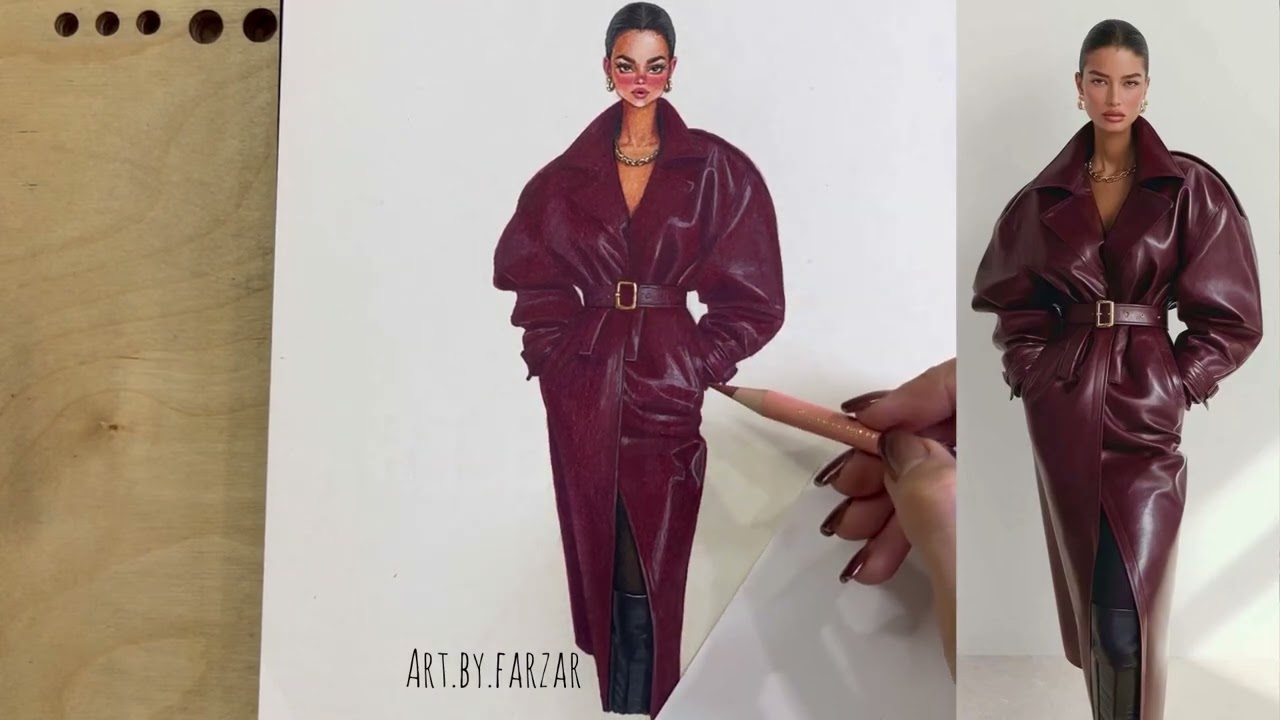 leather coat drawing tutorial آموزش جنسيت سازي كت چرم