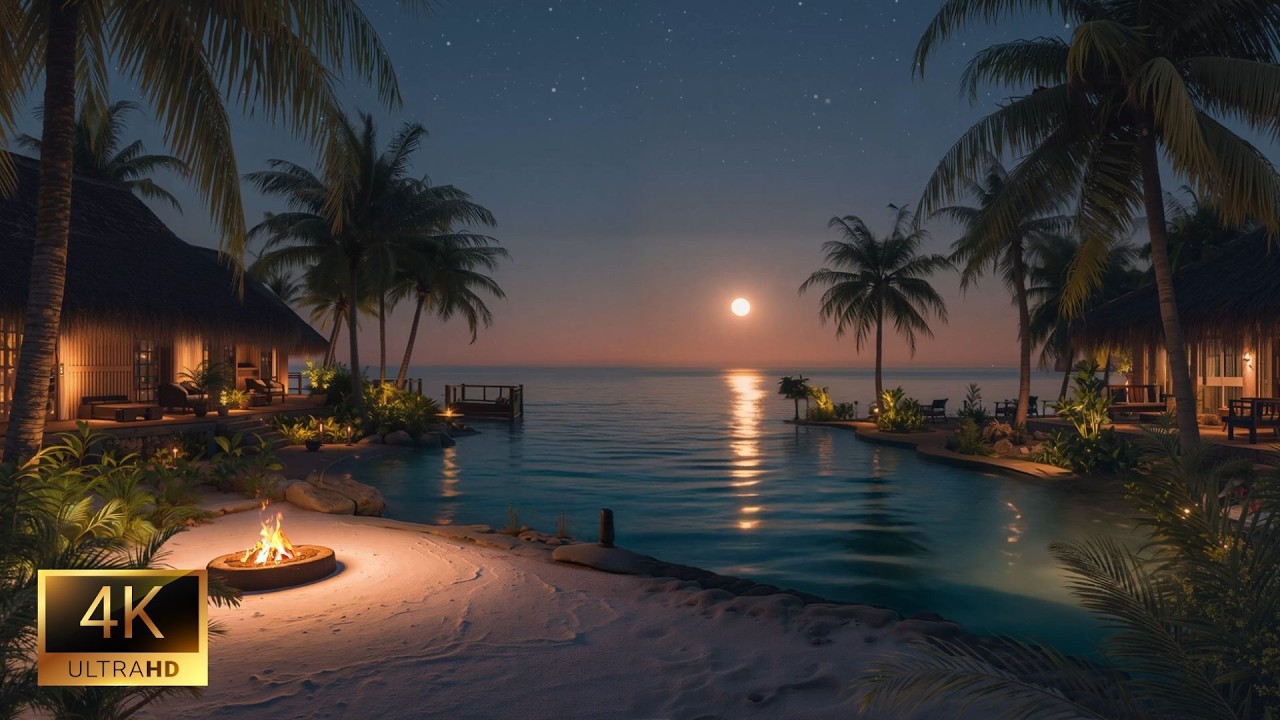 Quiet Ocean Night | Fire & Waves to Ease Stress and Overthinking
