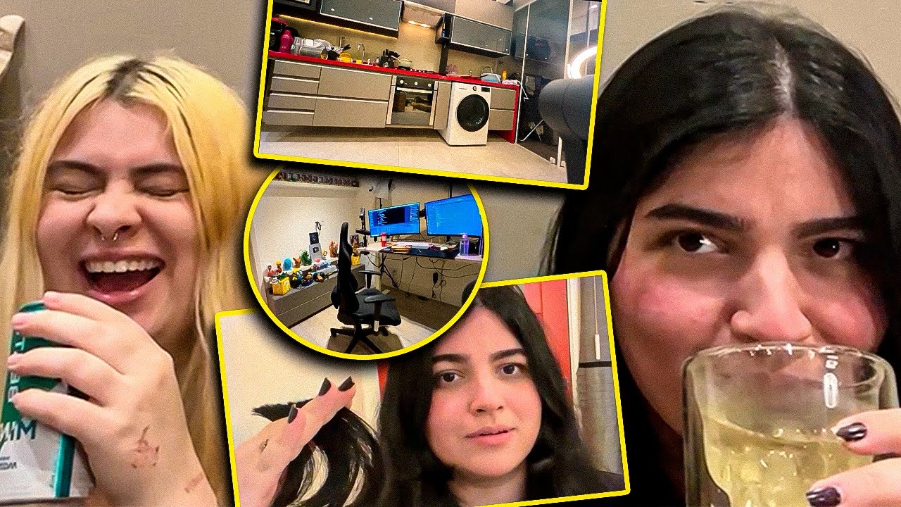 tour pela casa nova e cortando o cabelo bebada com a @MarianaAlpha