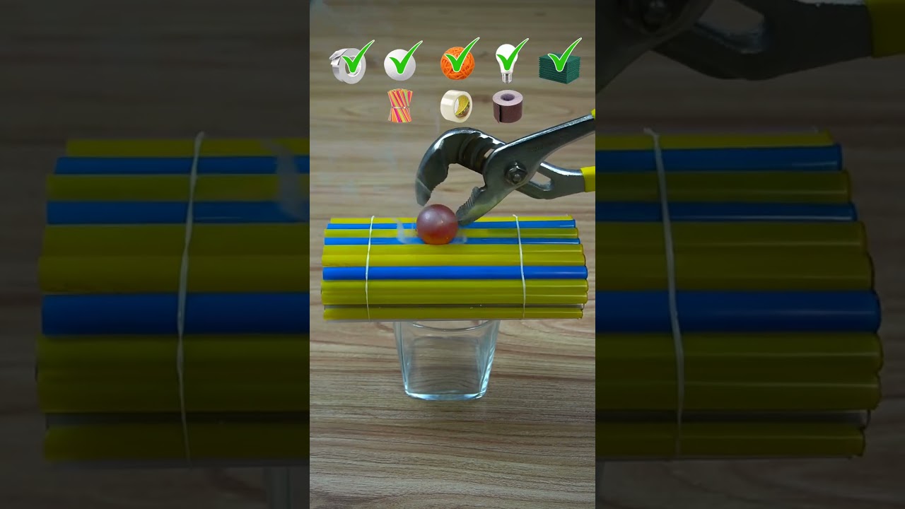 1000°C Red Hot Metal Ball vs Aluminum foil + Styrofoam + Rubber band + Led light + Sponge + Straw