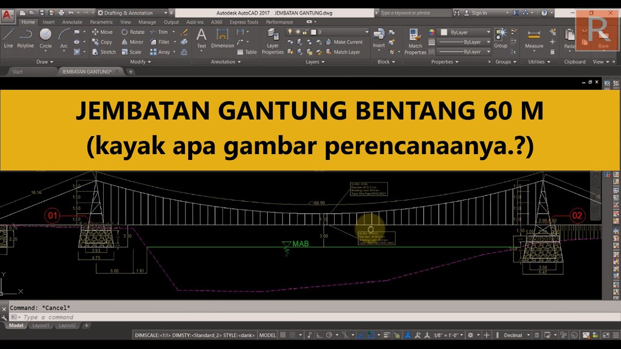 Review gambar Jembatan gantung bentang 60 meter