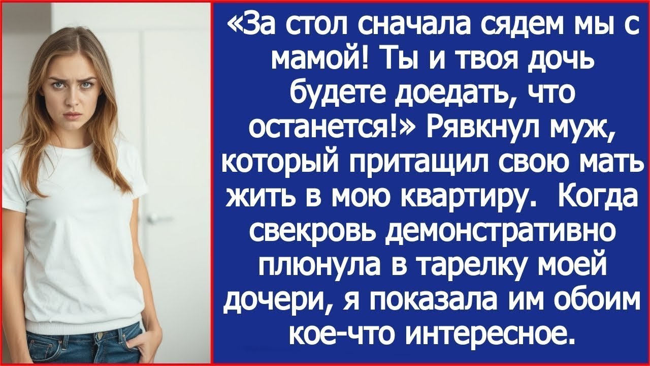 «За стол сначала сядем мы с мамой! Ты и твоя дочь будете доедать, что останется!» Рявкнул муж.