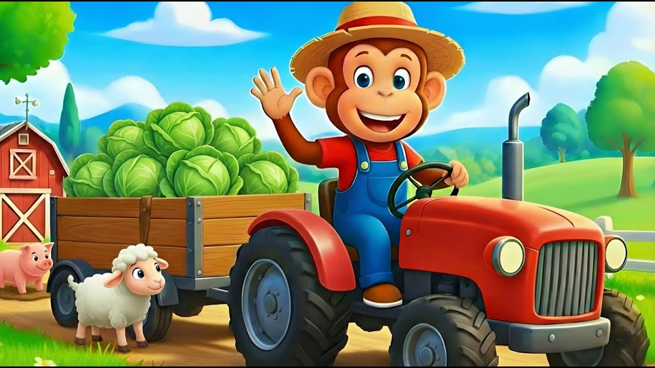 Monkey Farmer Fixes Tractor and Picks Cabbages – Farm Work | Funny Monkey Kids! 🚜🥬🐵