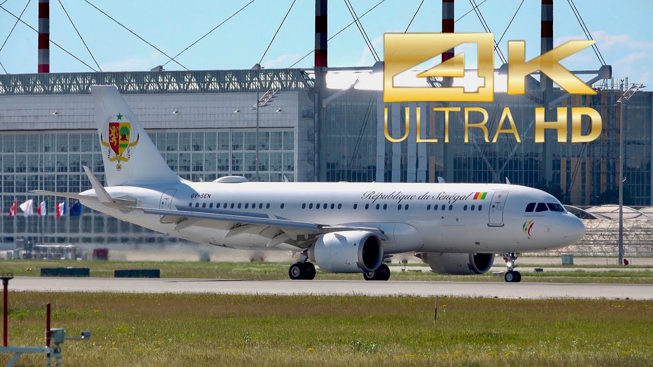 (4K) Airbus ACJ320N A320-251N/CJ NEO Republique du Senegal 6V-SEN arrival Munich Airport MUC EDDM G7