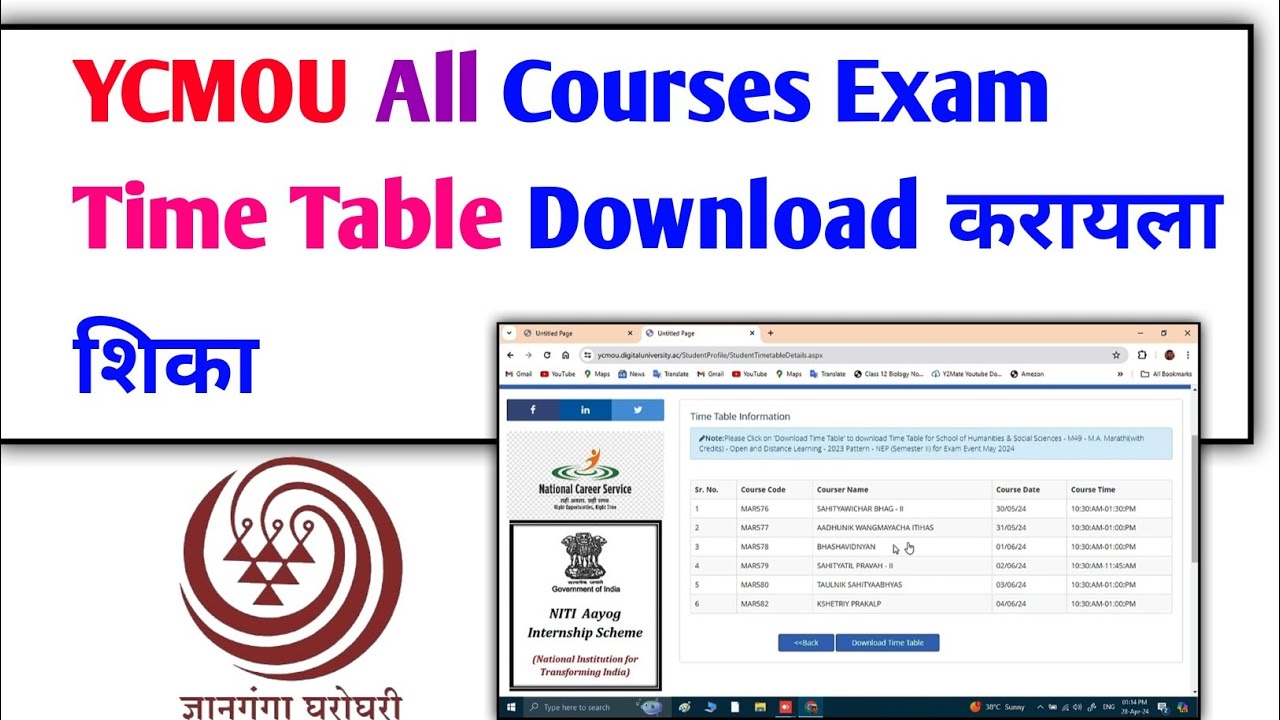 YCMOU Exam Time Table 2024 PDF Download in Marathi | All Courses | Step-by-Step Guide