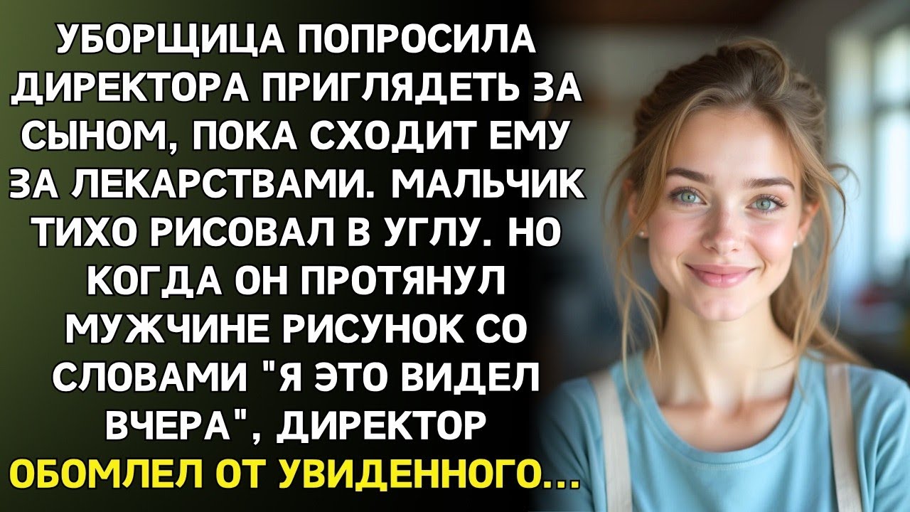 Можно сын посидит у вас  попросила уборщица. Через часа Дима протянул рисунок, и директор побледнел