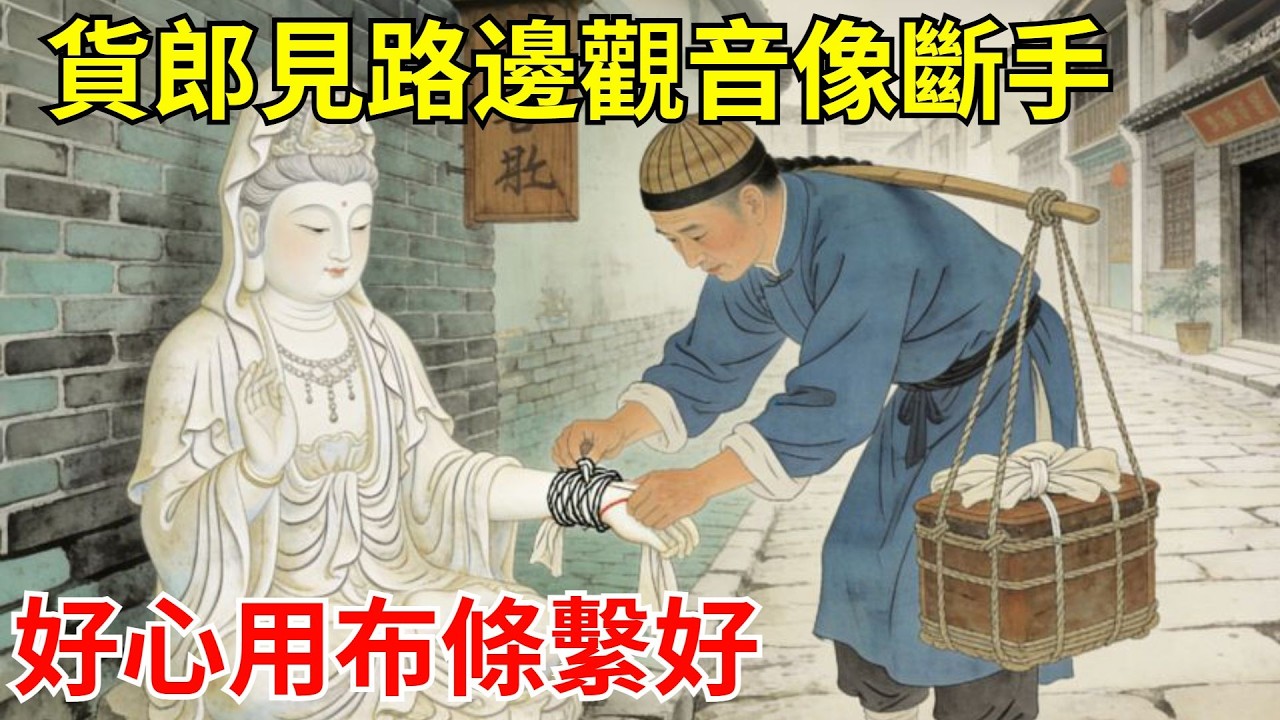 貨郎見路邊觀音像斷手，用布條系好。路人嗤笑：泥菩薩自身難保！當夜觀音入夢：你修我身，我改你命！十年後他成巨賈，回村建觀音閣！#故事頻道#聽書#民間故事#說書#善有善報#爽文