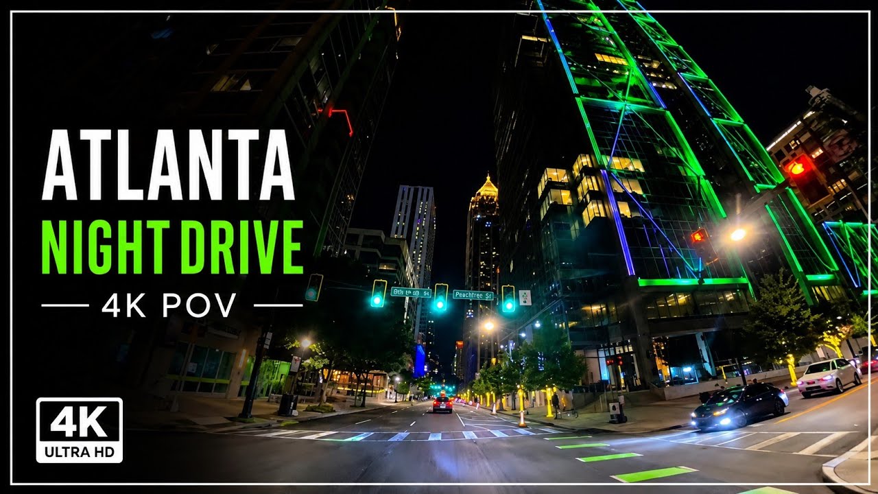 Atlanta Night Drive 4K | Downtown, Midtown & Buckhead Driving Tour | POV | Insta360 X5 #atlanta 