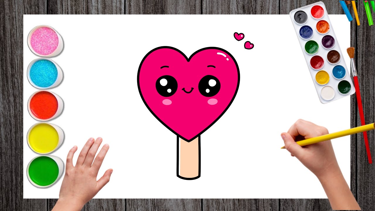 How to Draw a Kawaii Love Heart Ice Cream Easy for Tutorial 