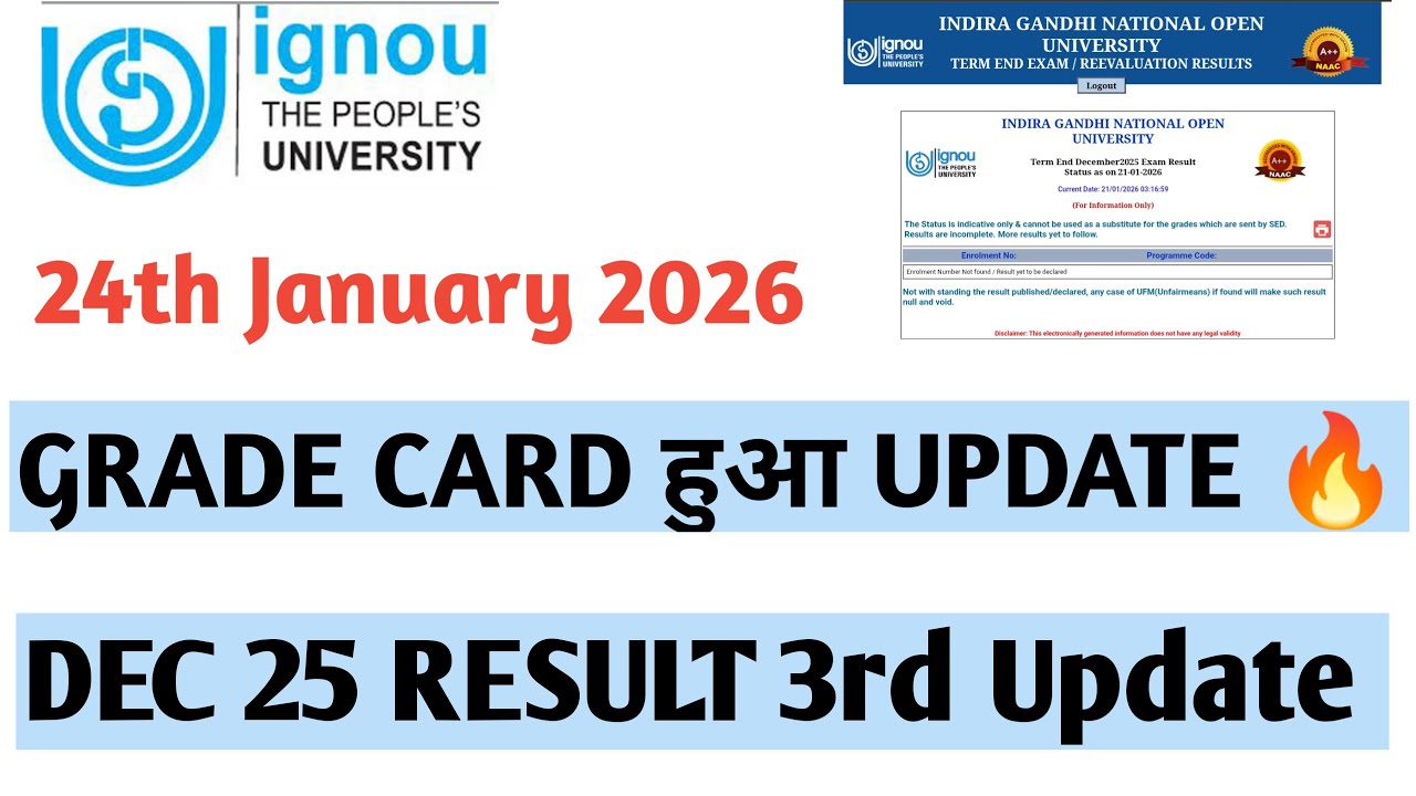 IGNOU dec 25 result update grade card ho gaya update     #livestream