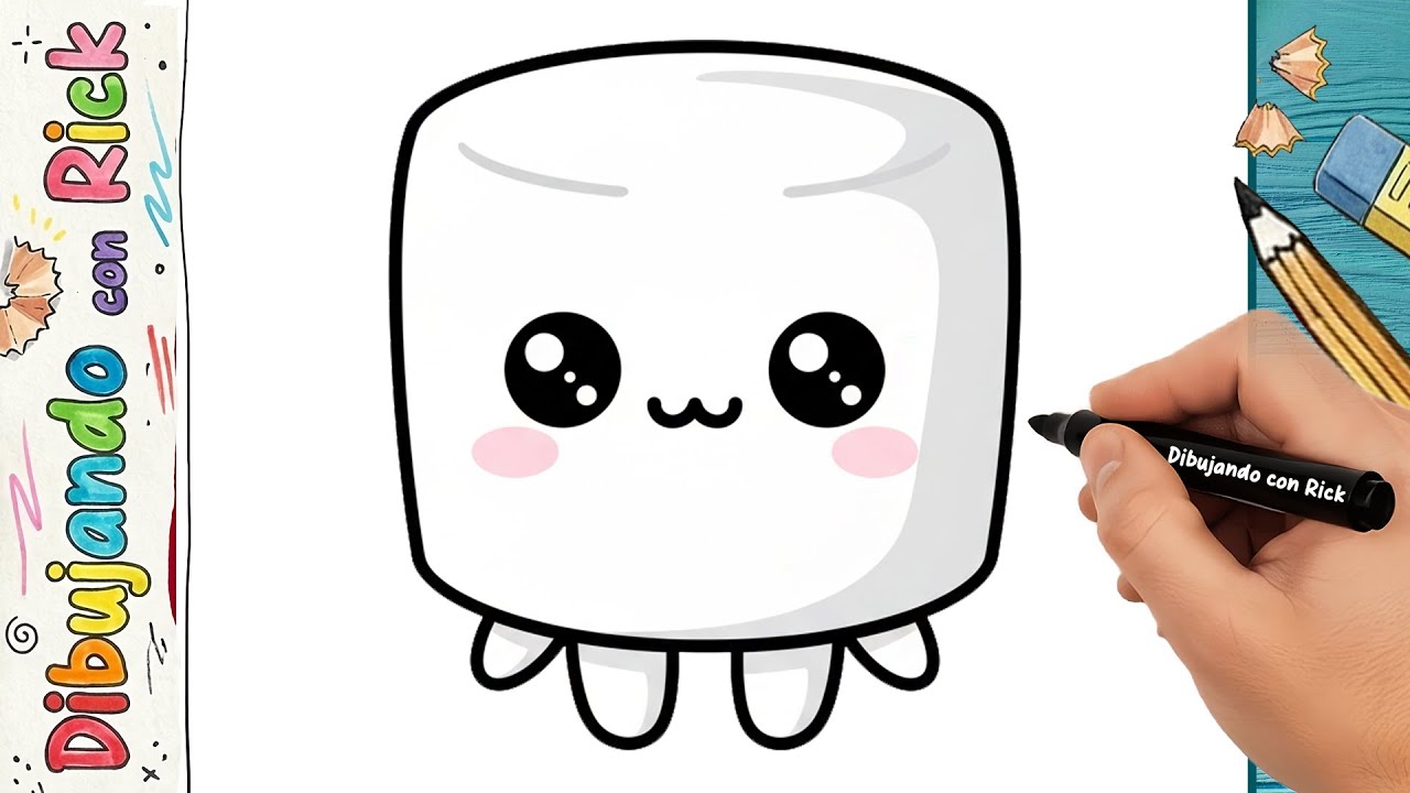 Cómo Dibujar un MALVAVISCO KAWAII Paso a Paso ☁️ soft | Dibujo Fácil y Lindo