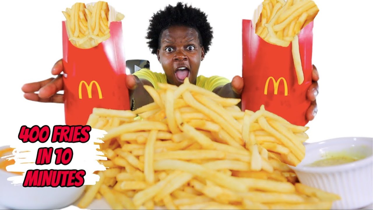 400 FRENCH FRIES 🍟  IN 10 MINUTES MUKBANG CHALLENGE 😳 | by STEPH AND TASHA