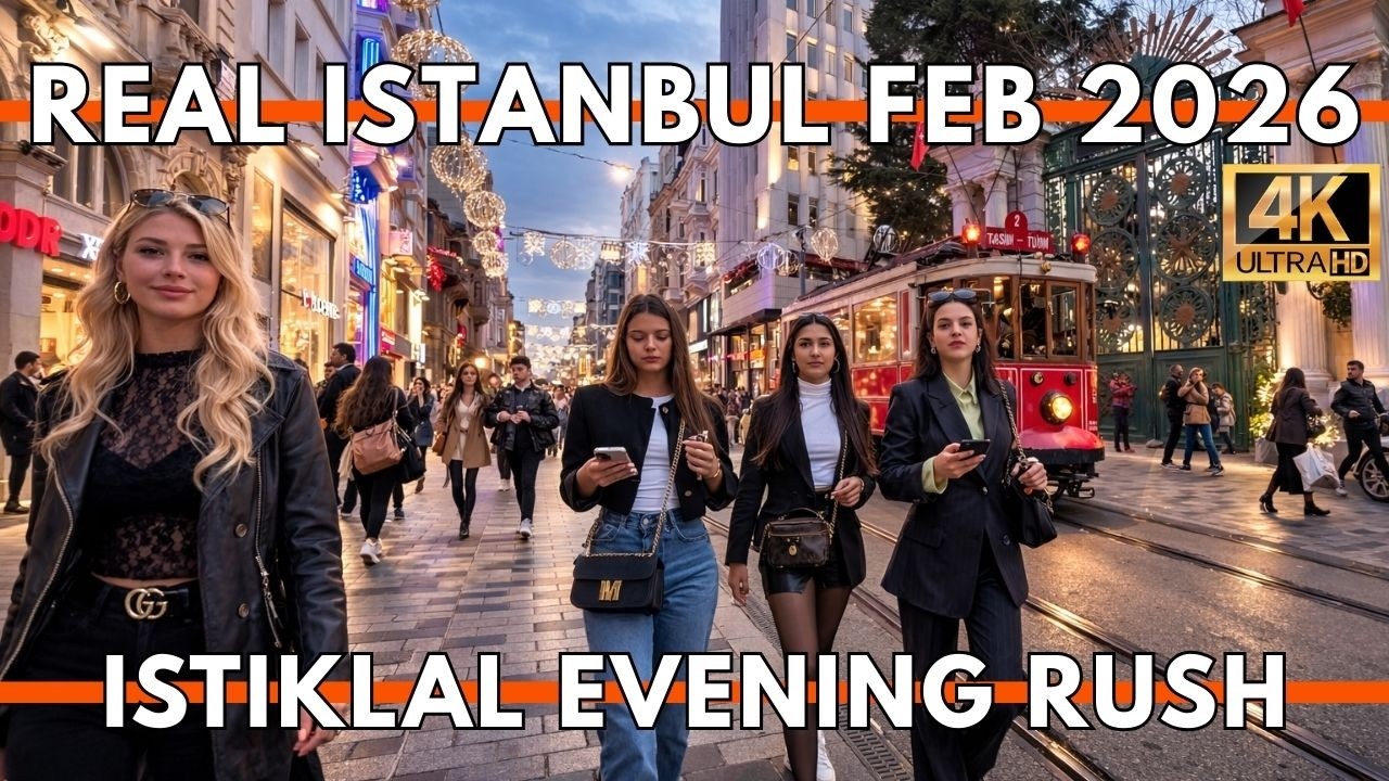 Istanbul Turkey 2026 4K Walking Tour | Istiklal Street Evening Rush (Real Life Crowds + Red Tram)