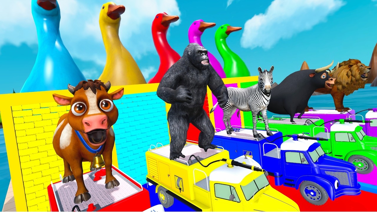 Long Slide Game with Cow Elephant Gorilla Hippopotamus Tiger 3d Animal Game Funny 3d Animals