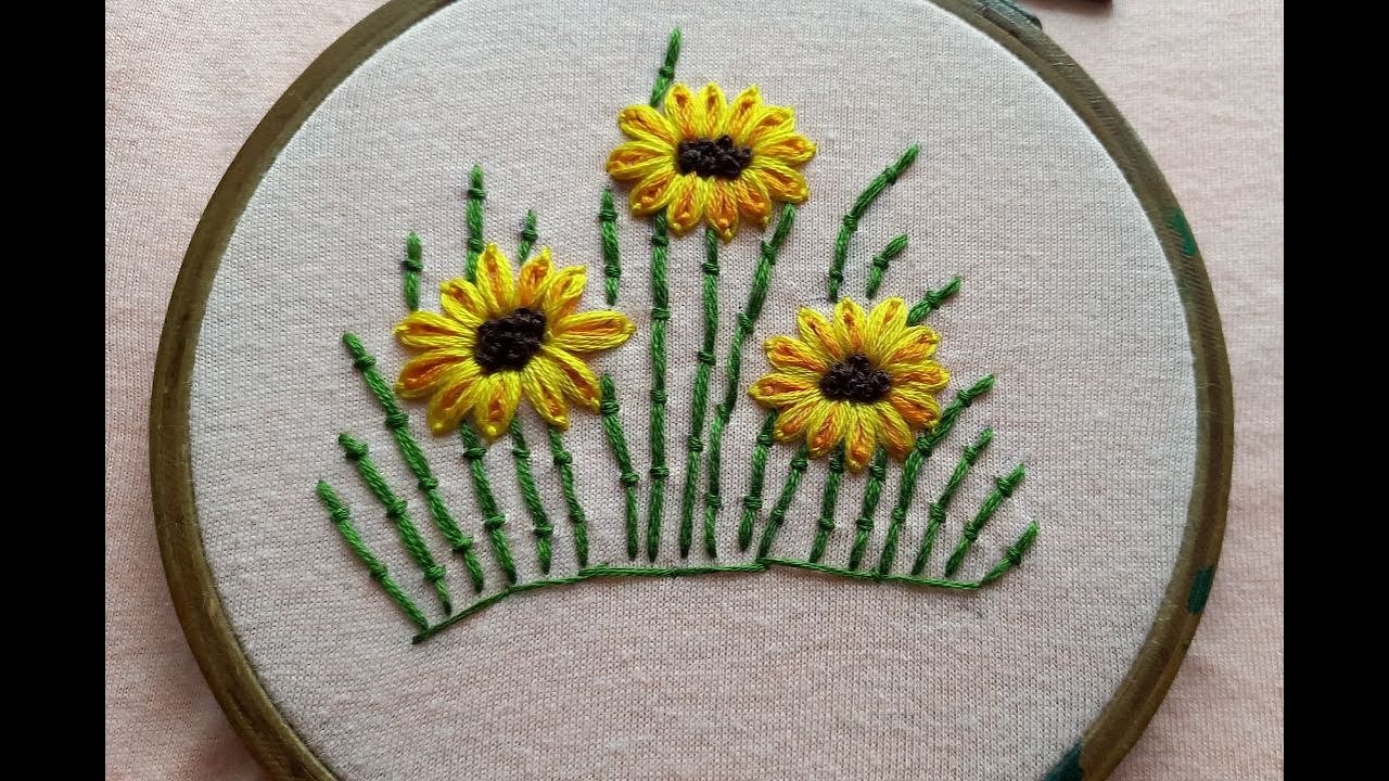 Double lazy daisy stitch embroidery on t-shirt #beautiful #flowers with lazy daisy stitch.