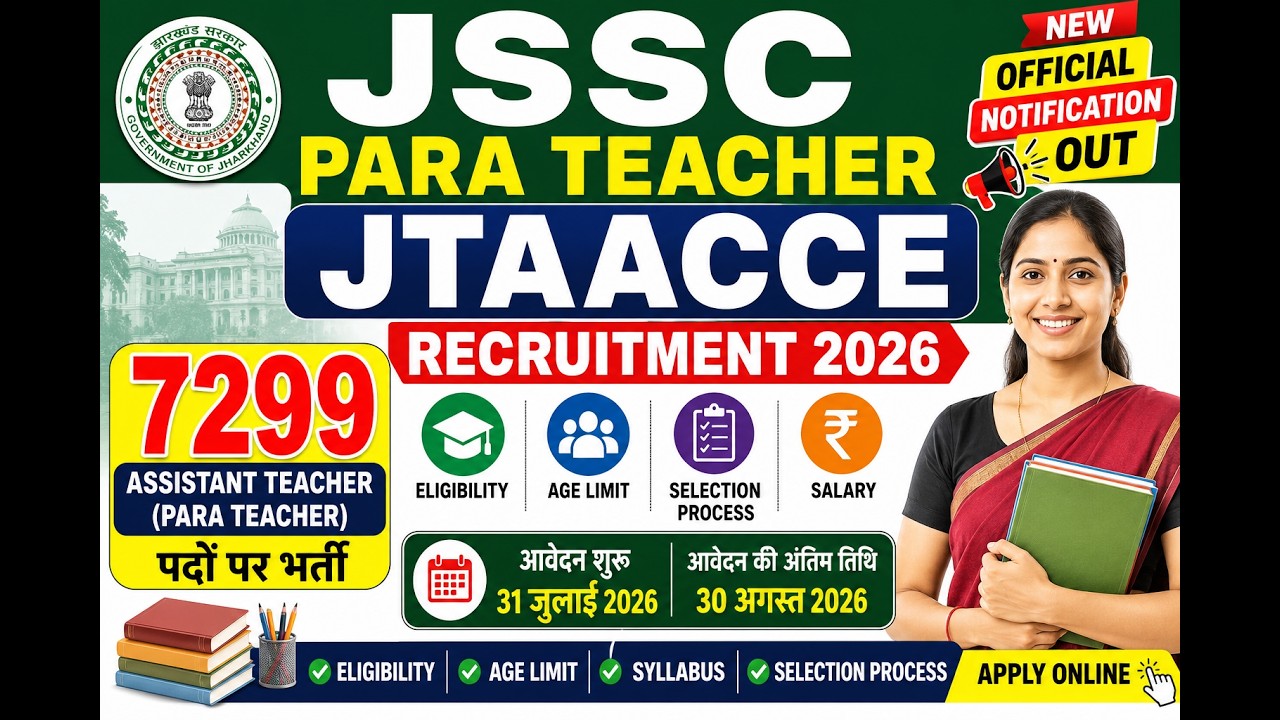 JSSC Para Teacher JTAACCE Recruitment 2026 | 7299 Assistant Teacher Vacancy | Eligibility, Age Limit