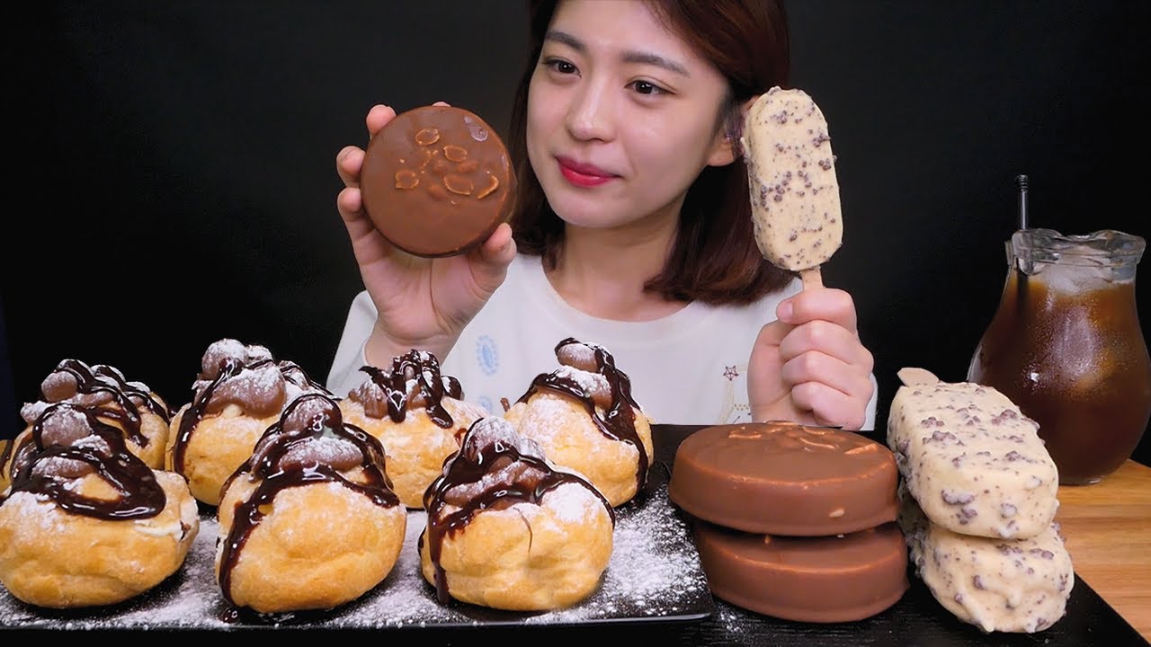 [ASMR] 슈크림과 초코아이스크림의 달콤한조합!😍 프로피테롤 리얼사운드 먹방 Profiterole Ice cream Dessert Notalking Realsoud Mukbang