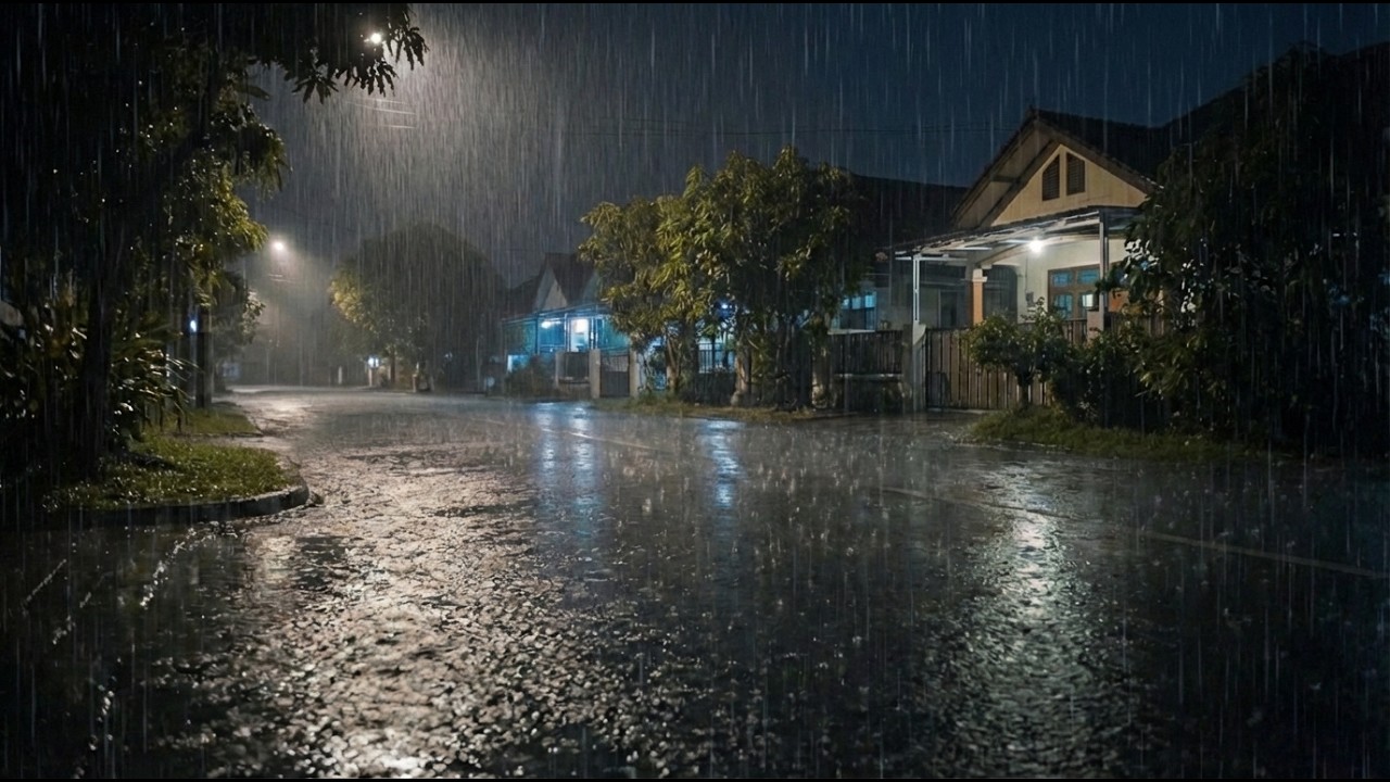 Cozy Night Walk in Light Drizzle Rain | Wet Road Reflections and Relaxing Rain Sounds